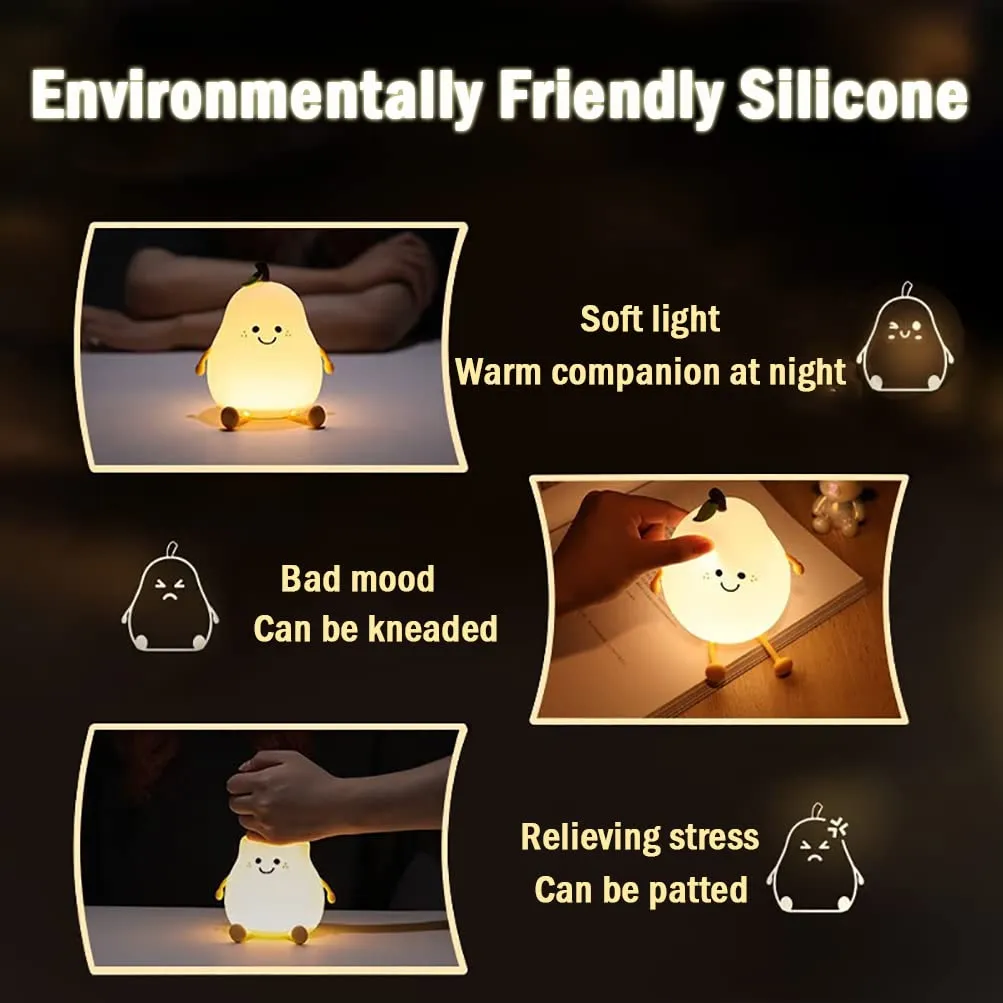 LEDHOLYT Night Light for Kids, Cute Silicone Nursery Pear Lamp for Baby and Toddler,Fruit NightLight for Boys and Girls