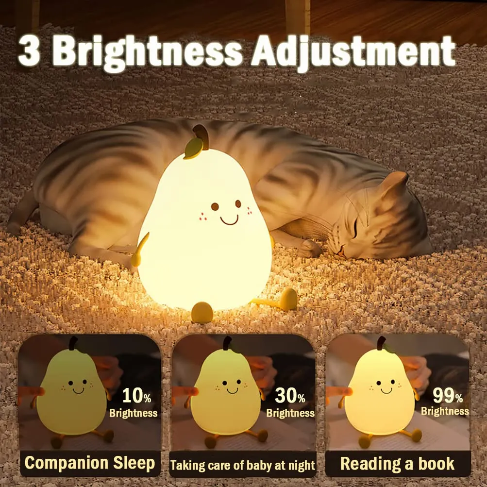 LEDHOLYT Night Light for Kids, Cute Silicone Nursery Pear Lamp for Baby and Toddler,Fruit NightLight for Boys and Girls