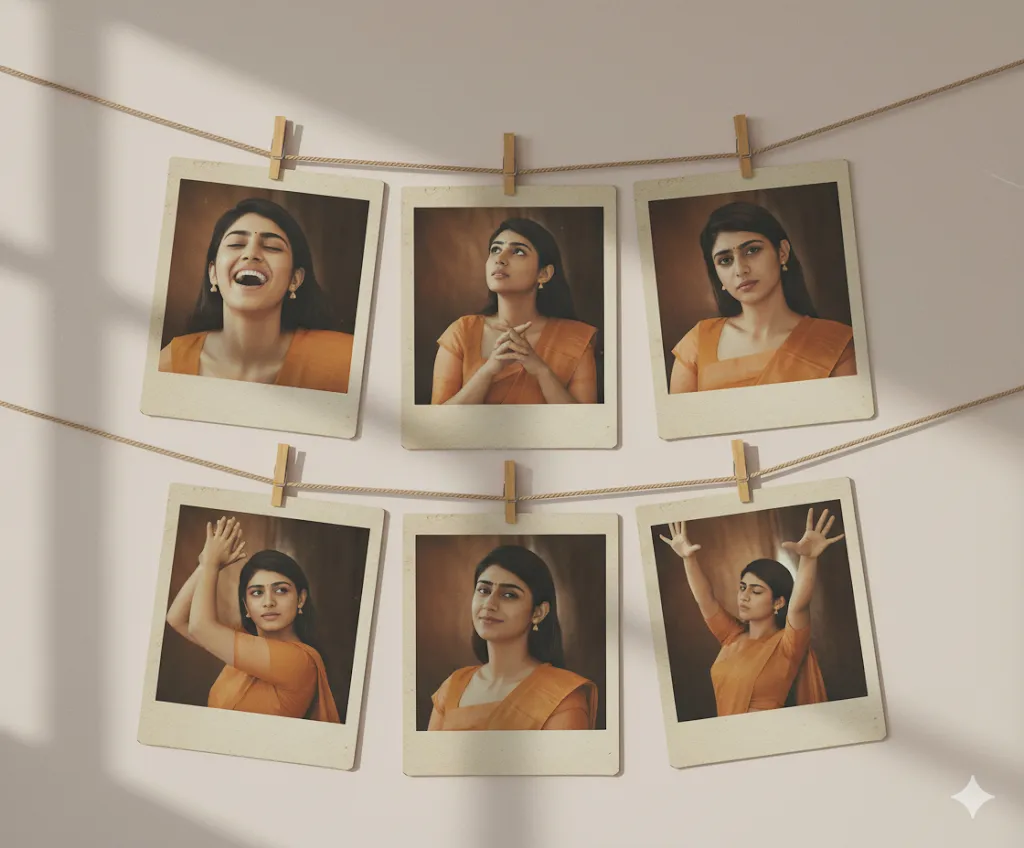 Vintage Polaroid Portrait Series – Woman in Orange Saree Creative Pose Collection