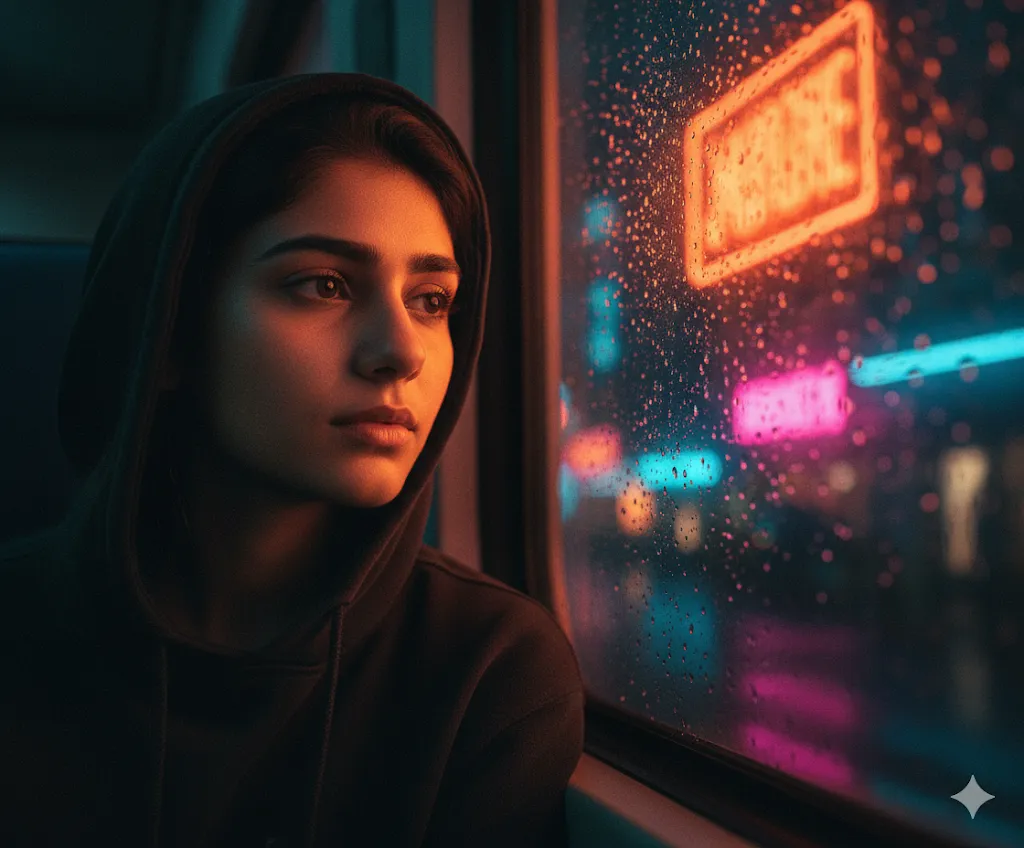 Moody Neon Rain Portrait – Urban Night Photography with Reflections