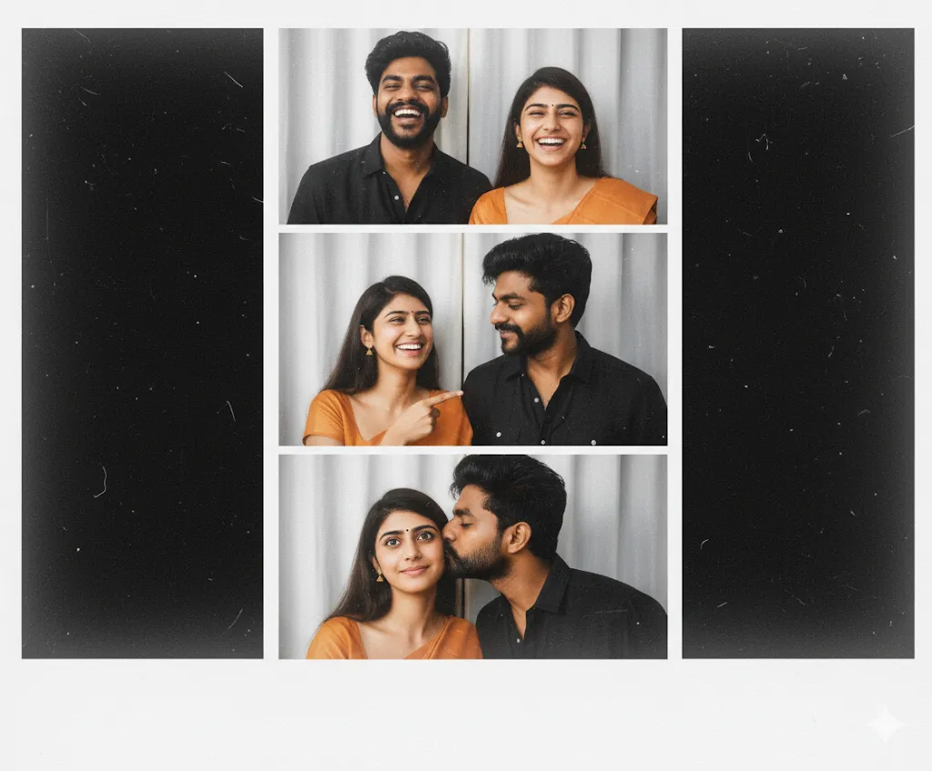 Photo Booth Love Story – Playful Couple Moments in Vintage Strip