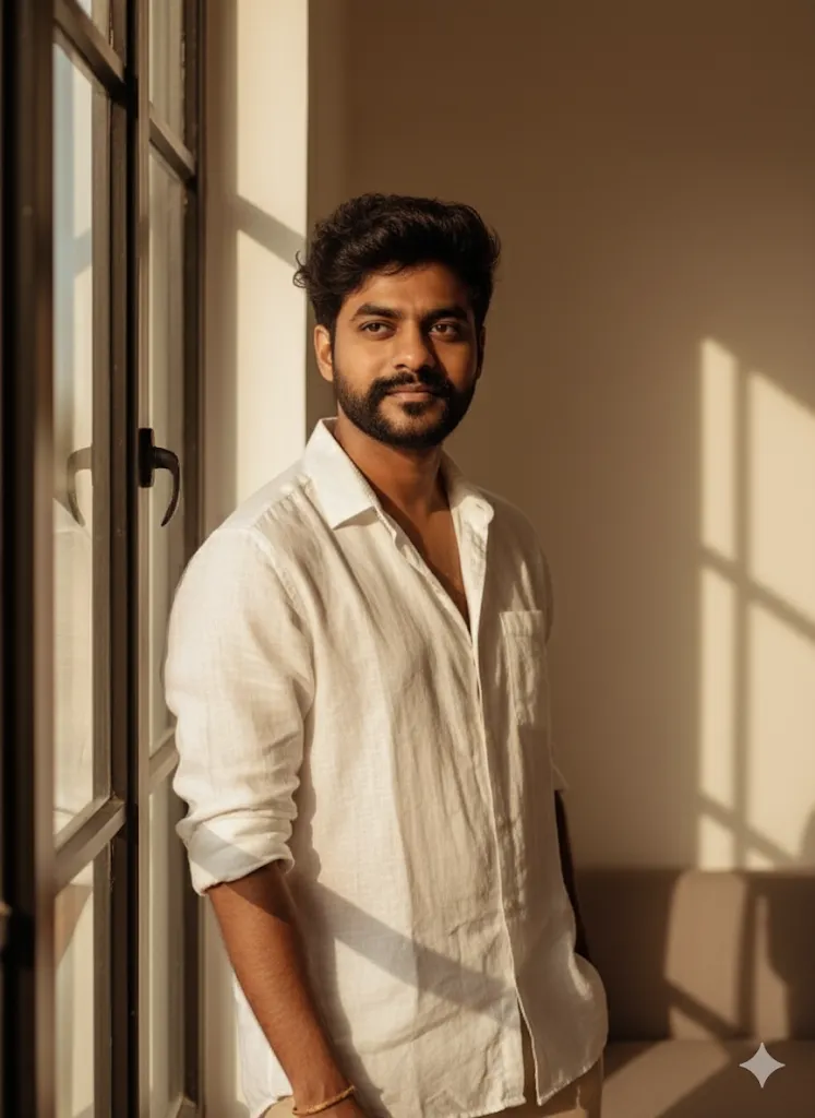 Natural Light Portrait of Stylish Man by Window – Minimalist Fashion Look