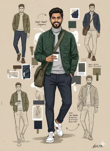 Street-Smart Men's Outfit Guide: Illustrated Urban Fashion Essentials (Gemini Ai Prompt)