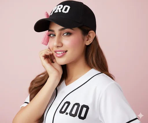 Trendy Woman in Baseball Cap: Sporty Fashion Look (Gemini Ai Prompt)